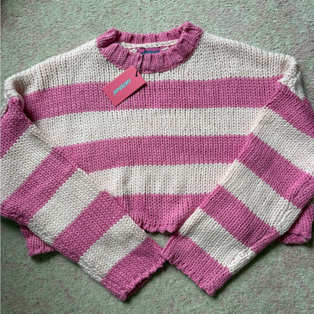 Edikted Pink Striped Sweater Size M
